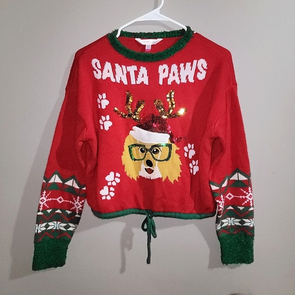 No Boundaries EUC "Santa Paws" Sequin Ugly Christmas Sweater - WOMEN'S MEDIUM